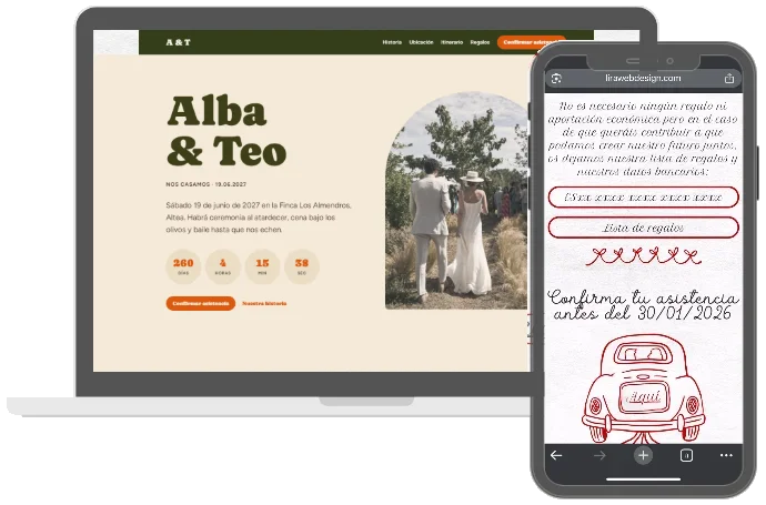 Web de boda Tómate tu tiempo de Lira en ordenador y móvil
